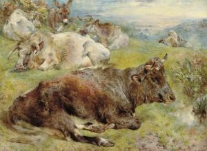 Cattle, Donkey And Sheep In A Pastoral Landscape by William Huggins