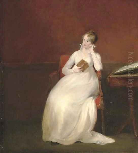Portrait of Marianne Langham (1772-1809), small full-length, seated in a white dress holding an open book in her right hand - view 1
