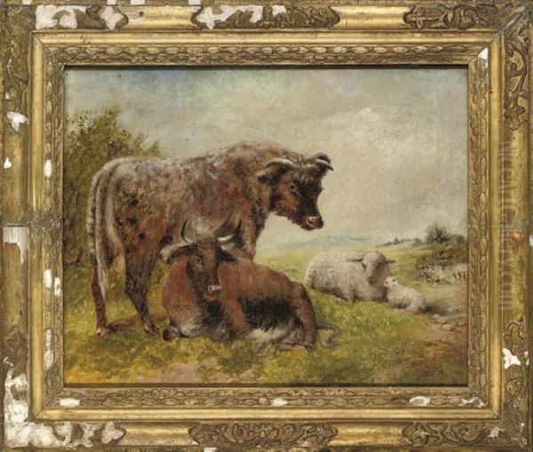 Cattle And Sheep In A Landscape by William Huggins