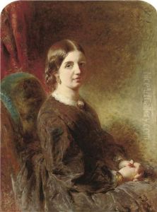 Portrait Of The Artist's Wife, Seated Half-length, In A Browndress by William Huggins