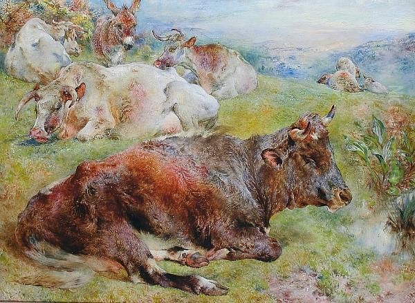 Cows And Donkey In A Landscape - view 1
