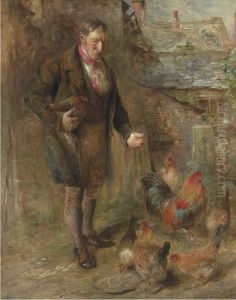 Self Portrait Of The Artist With His Chickens by William Huggins