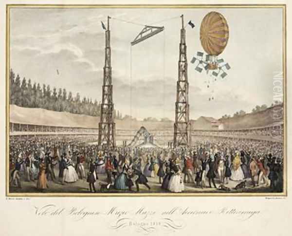 Flight of the Bolognese Muzio Muzzi 1809-46 in the Airship Retirremiga 1838 - view 1
