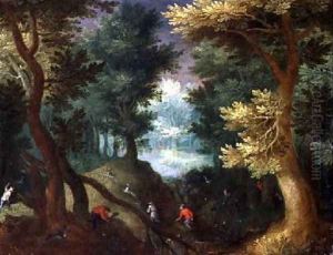 Woodland Scene with a Stag Hunt