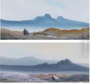 Two Moorland Landscapes With Mountains Beyond by Abraham Hulk Jun.