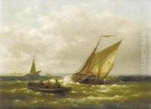 A Dutch Barge Running Out To Sea On The Tidewith Other Craft Beyond