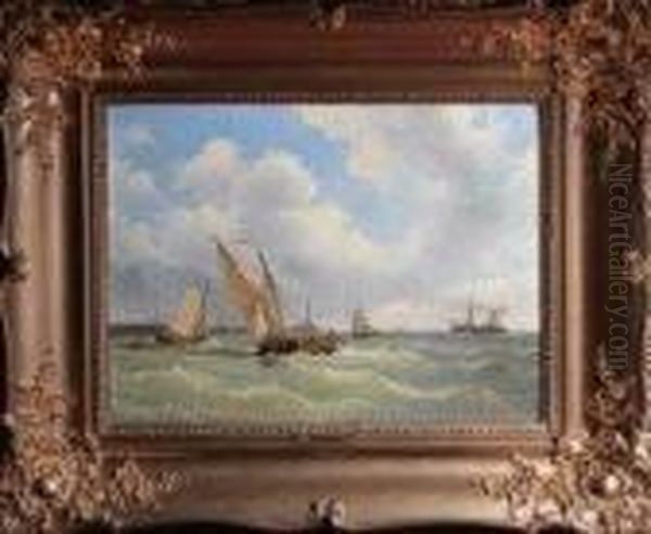 A Dutch Harbour Scene With Sailing Barges And A Paddlesteamer - view 1