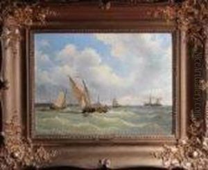 A Dutch Harbour Scene With Sailing Barges And A Paddlesteamer