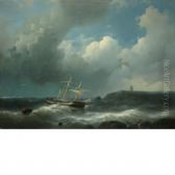 Ships Offshore In Choppywater, Evening - view 1