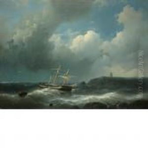 Ships Offshore In Choppywater, Evening