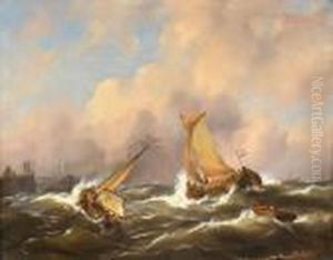 Barcas Pesqueras Cerca De Un Muelle by Abraham Hulk Jun.