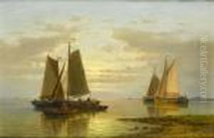 Dutch Fishing Vessels At Dawn by Abraham Hulk Jun.
