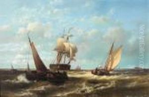 Barges And Small Traders In A Stiff Breezeoffshore by Abraham Hulk Jun.