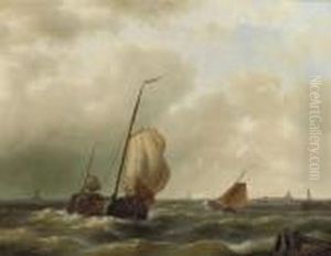 Sailing Vessels On Choppy Water by Abraham Hulk Jun.