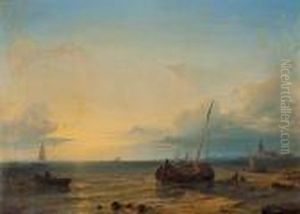 Segelboote An Der Kuste Im Abendlicht by Abraham Hulk Jun.