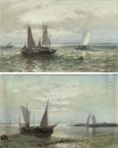 Sailing On A Choppy Sea; And Ships By Low Tide by Abraham Hulk Jun.