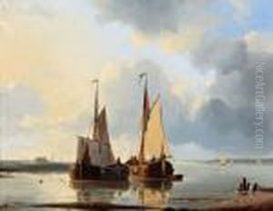 Vissersboten Voor Anker Inriviermonding