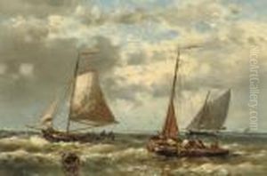 Fishing Vessels In Stormy Waters by Abraham Hulk Jun.