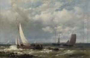 Sailing-vessels On A River Estuary: And A Calm Harbour In Late Afternoon by Abraham Hulk Jun.