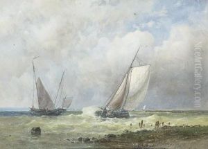 Dutch Barges In A Stiff Breeze On The Estuary by Abraham Hulk Jun.