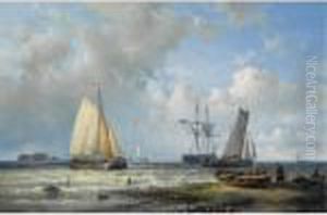 Dutch Barges In A Calm by Abraham Hulk Jun.