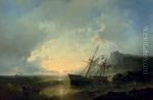 A Shipwreck At Sunset by Abraham Hulk Jun.