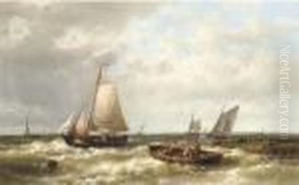 Ships On A Choppy Sea By An Estuary - view 1