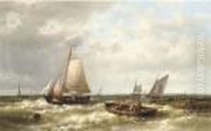 Ships On A Choppy Sea By An Estuary thumbnail