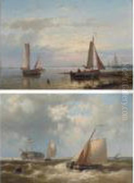 A Pair Of Seascapes: Setting Sail In Calm Waters; Boats Out At Sea - view 1