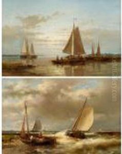 Calm Waters At Dawn; Boats In A Swell by Abraham Hulk Jun.
