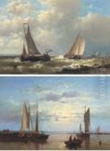 Fishing Boats On The Scheldt; And Fishing Barges In An Onshorebreeze by Abraham Hulk Jun.