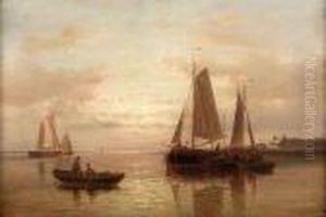 Barges Off The Dutch Coast by Abraham Hulk Jun.