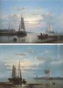 Fishing Boats On An Estuary; And Fishing Boats In A Calm by Abraham Hulk Jun.