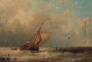 A Sailingboat In A River Estuary by Abraham Hulk Jun.