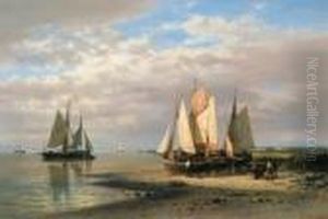 Shipping At Low Tide In A Calm Estuary by Abraham Hulk Jun.