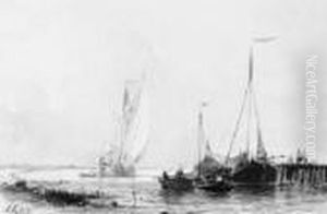 Dutch Barges Preparing To Set Sail by Abraham Hulk Jun.