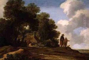 Wooded landscape with figures conversing 1637