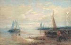 A Calm: A Coastal Landscape With Moored Sailing Barges