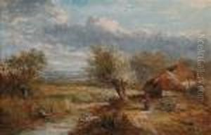 Summer Landscape With Farm Cottages By A Stream by Abraham Hulk Jun.