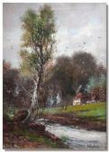 Andscape Scene With Stream In The Foreground And Winter Scene by Abraham Hulk Jun.