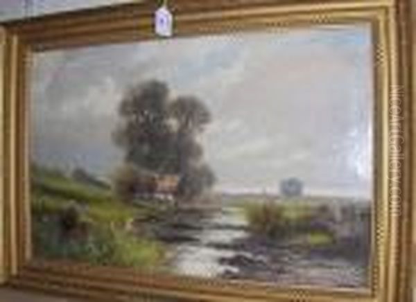 Cottage By A River In An Extensive Landscape,signed - view 1