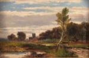 Figures In A Country Landscape With Church In Distance Figures In A Country Landscape With Church In Distance