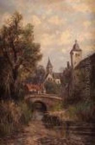Continental Town With Bridge Over River by Abraham Hulk Jun.