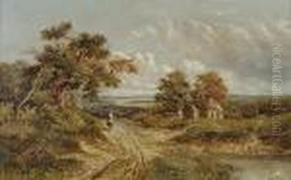 Figures On A Path By A Cottage In An Extensive Landscape - view 1