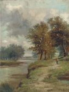 A Country Walk Along A River Bank by Abraham Hulk Jun.