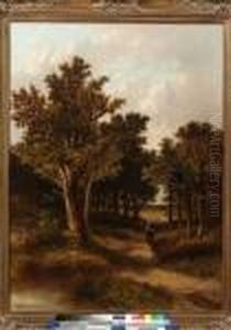 A Wooded Landscape With A Faggot Gatherer On A Sandy Track