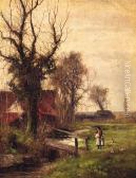 A Peaceful Stretch Of The River;
 And A Mother And Child Before Abridge In A River Landscape - view 1