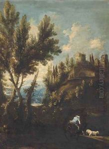 A landscape with cattle and a mounted shepherd with his flock