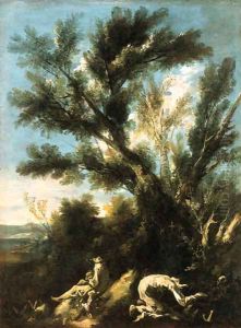 Camaldolese hermit monks in a wooded landscape by Alessandro Magnasco