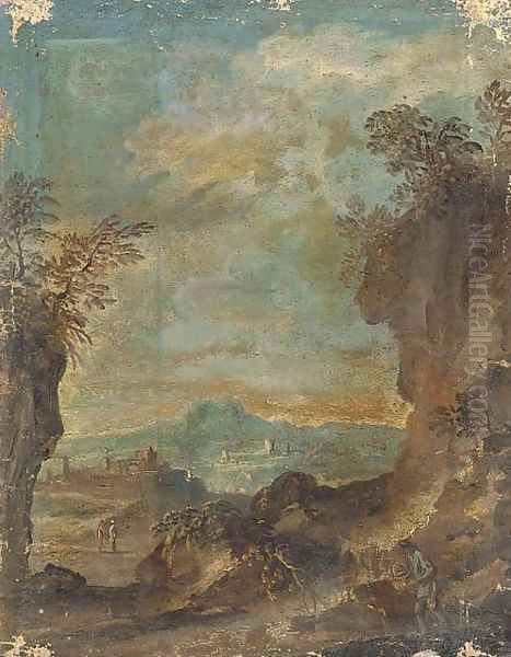 A landscape with travellers on a mountain pass - view 1